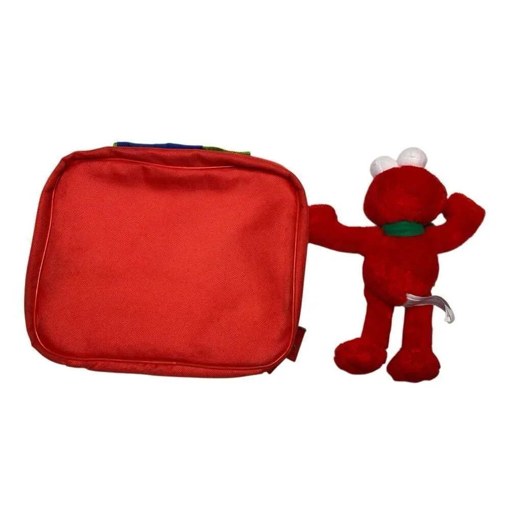 Lot of 2 Vintage Sesame Street Elmo Lunch Box Bag Stuffed Animal Plush Cartoon